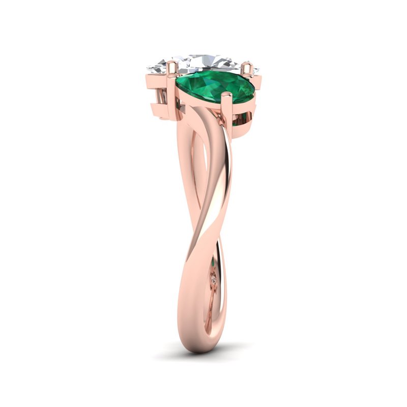 Rose Gold Toi Et Moi Emerald & 1-1/2ct Oval