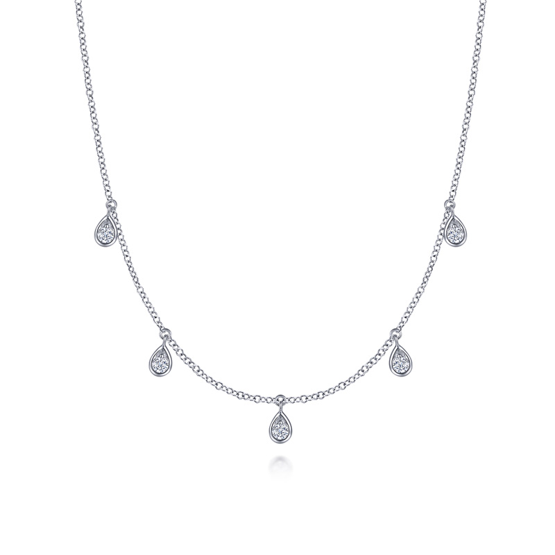 Sterling Silver Pear Drops Lab Grown Diamond Necklace