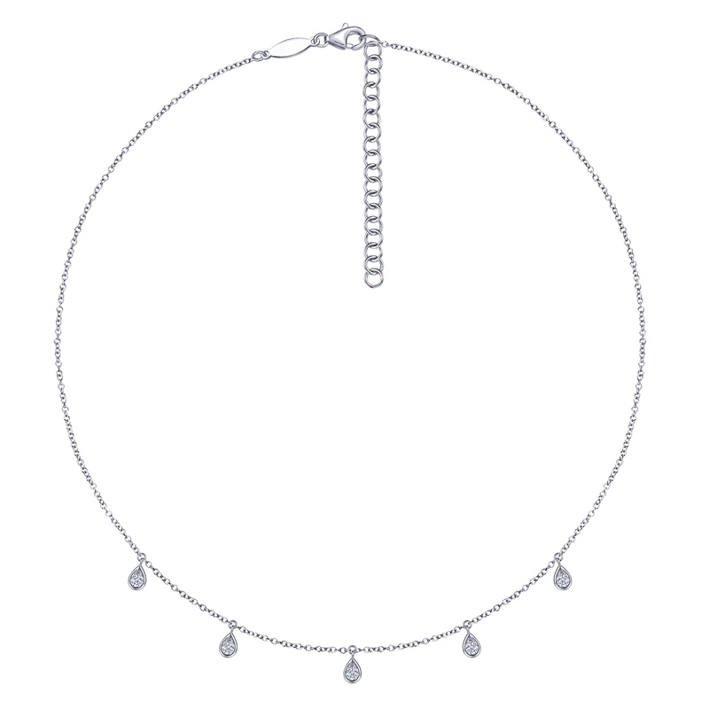 Sterling Silver Pear Drops Lab Grown Diamond Necklace