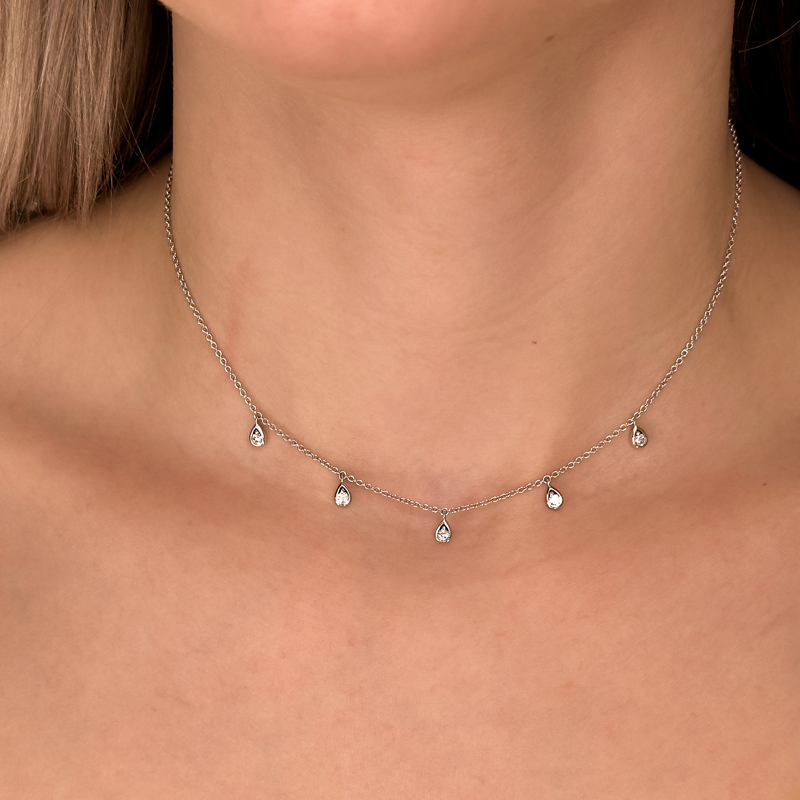 Sterling Silver Pear Drops Lab Grown Diamond Necklace