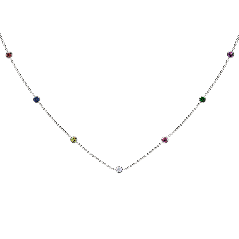 Silver Rainbow Bezel Station Necklace