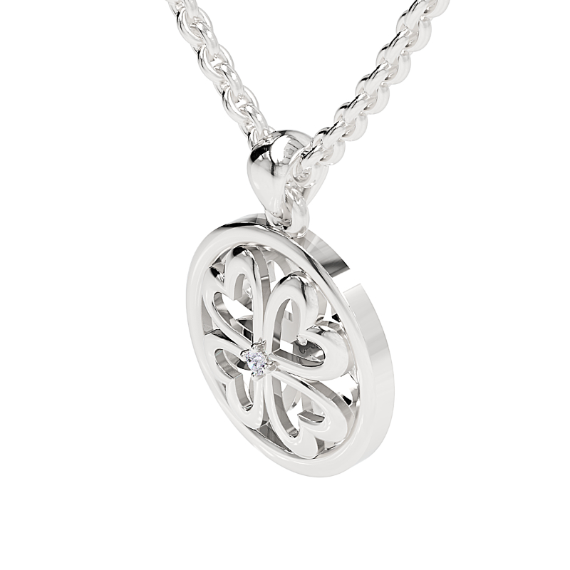 Sterling Silver Lab Grown Diamond Clover Heart Pendant