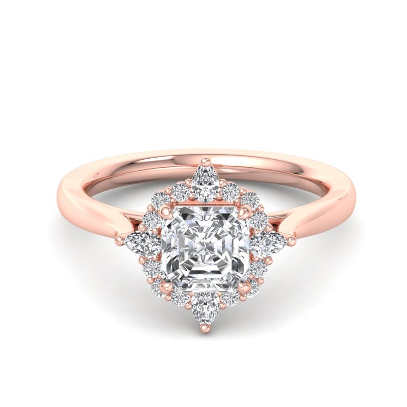 Rose Gold Lyric Pear Halo & 1ct Asscher Lab Grown Diamond Center