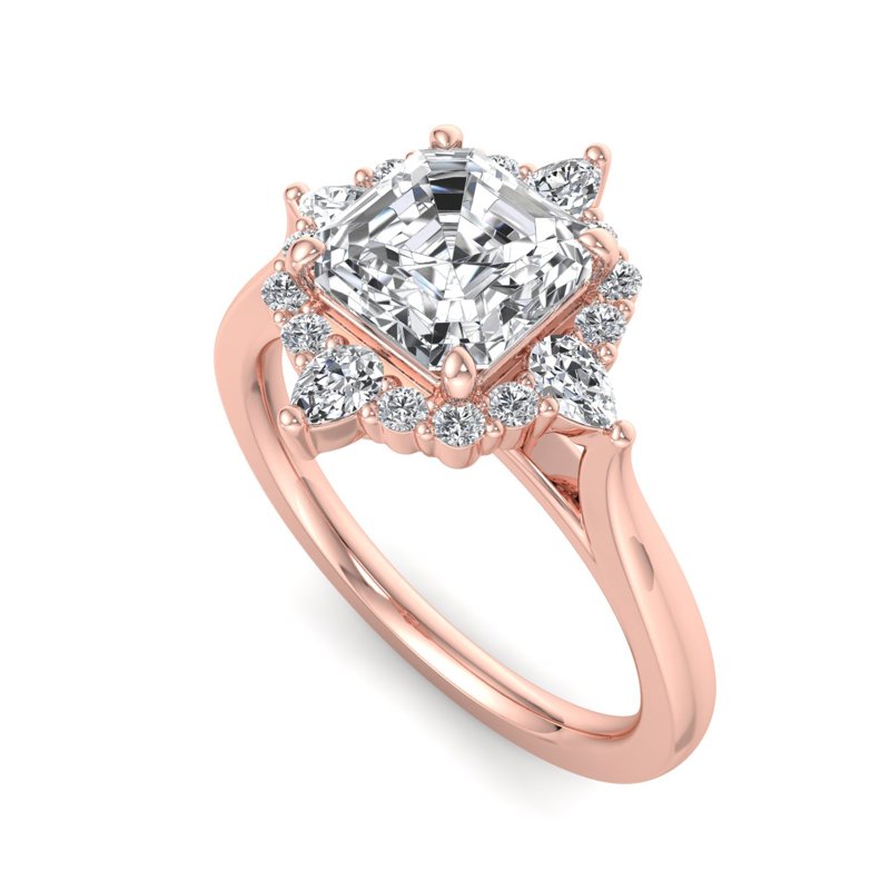 Rose Gold Lyric Pear Halo & 1ct Asscher Lab Grown Diamond Center