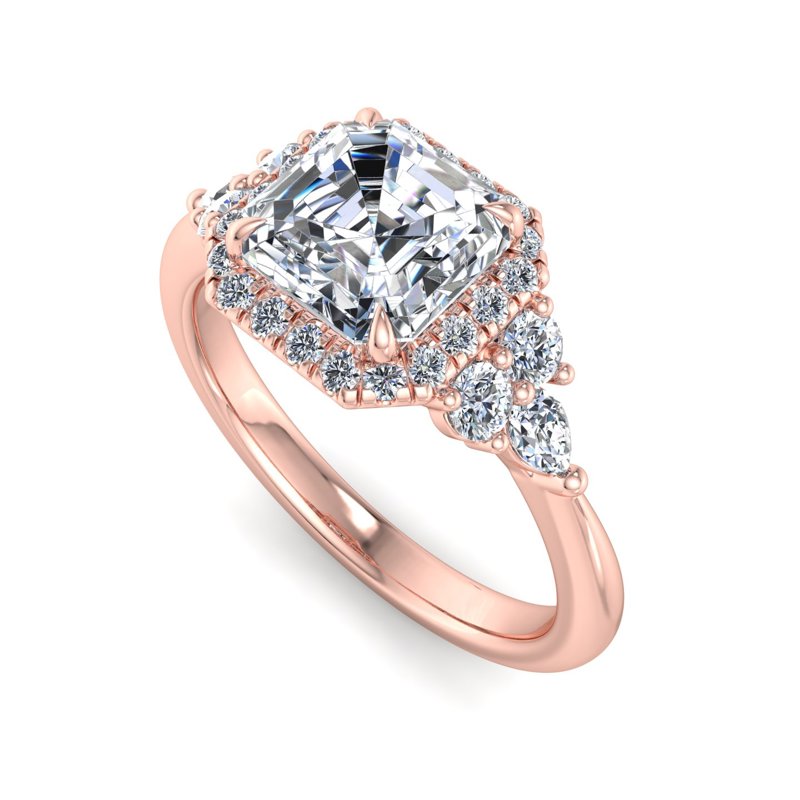 Rose Gold Brea Halo (3/8ctw) & 1ct Asscher Lab Grown Diamond Center