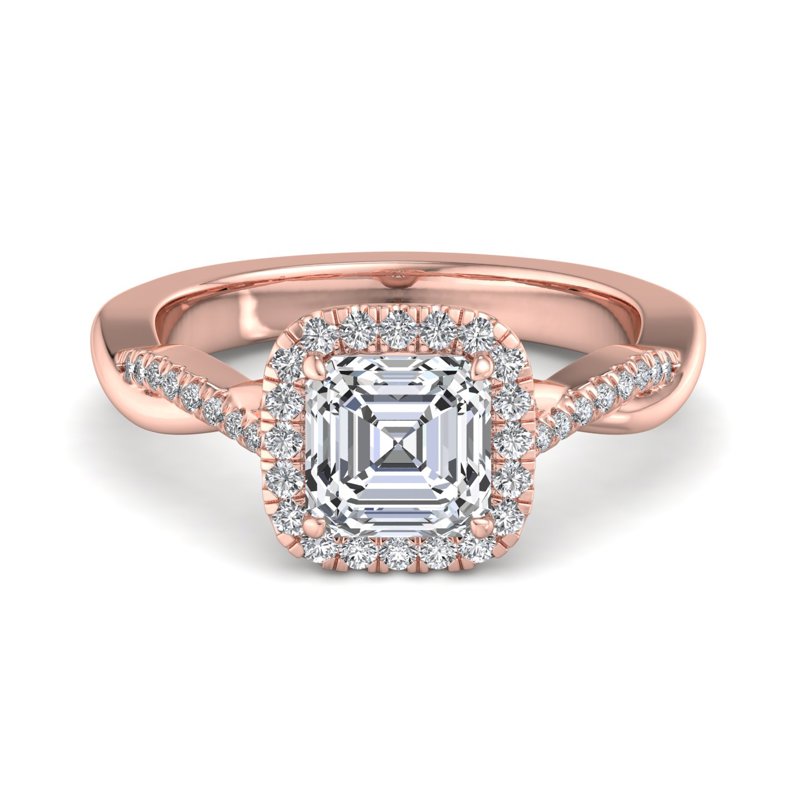 Rose Gold Twist Halo & 1ct Asscher Lab Grown Diamond Center