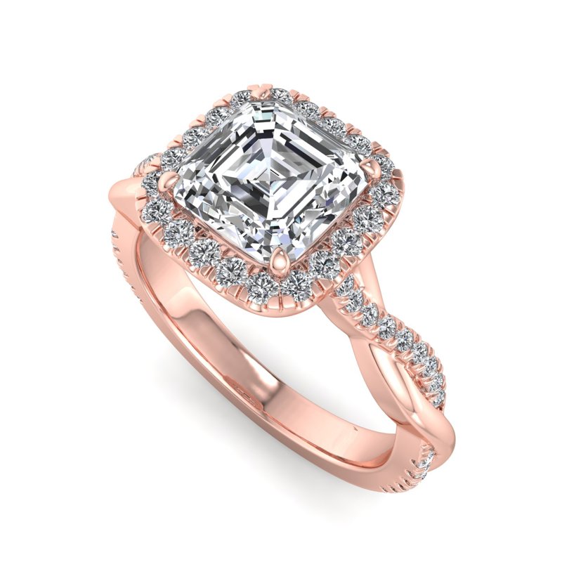 Rose Gold Twist Halo & 1ct Asscher Lab Grown Diamond Center