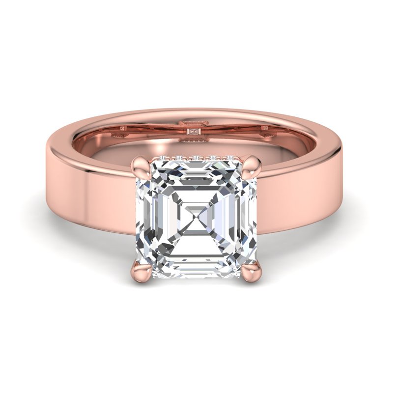 Rose Gold Modern Elegant Hidden 4.5mm & 1-1/2ct Asscher Lab Grown Diamond Center