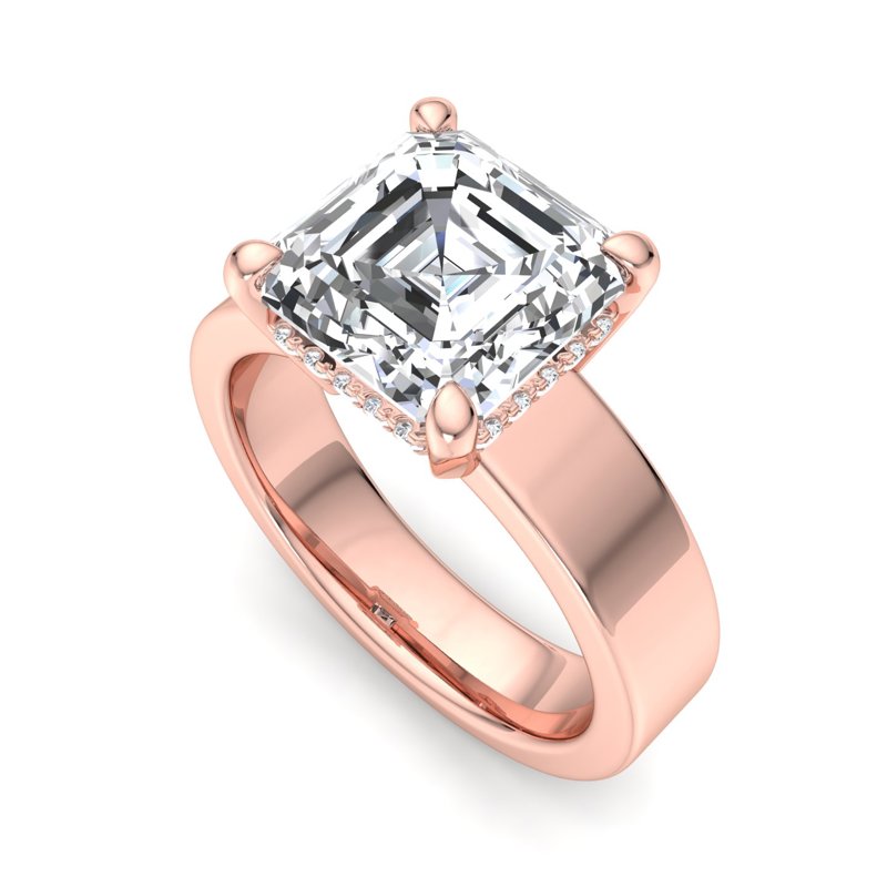 Rose Gold Modern Elegant Hidden 4.5mm & 1-1/2ct Asscher Lab Grown Diamond Center