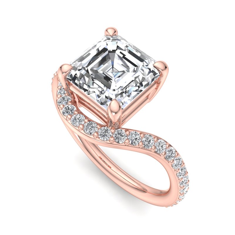 Rose Gold Lyra Curved (1/3ctw) & 1ct Asscher Lab Grown Diamond Center