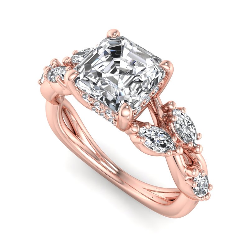 Rose Gold August Vine & 1ct Asscher Lab Grown Diamond Center