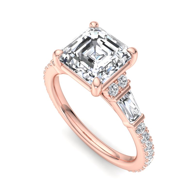 Rose Gold Rosalie Baguette Round & 1ct Asscher Lab Grown Diamond Center