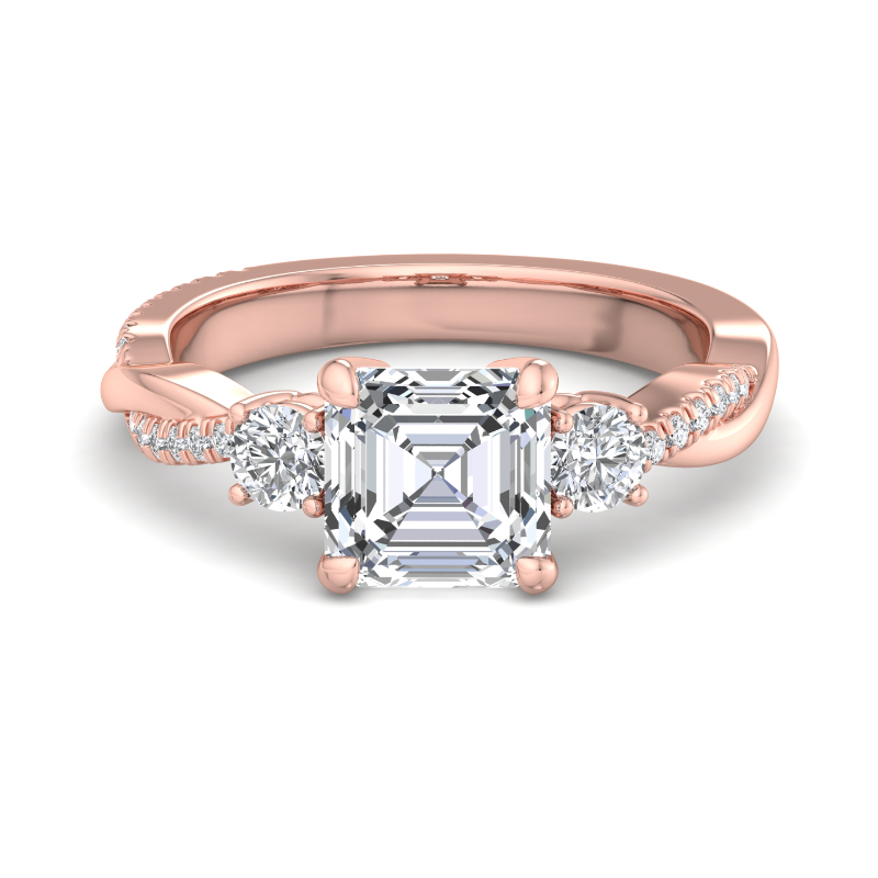 Rose Gold Luxe Twist Three Stone & 1ct Asscher Lab Grown Diamond Center