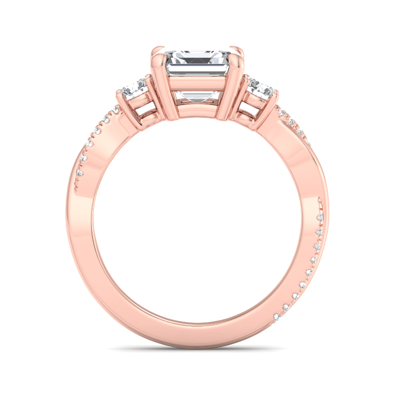Rose Gold Luxe Twist Three Stone & 1ct Asscher Lab Grown Diamond Center
