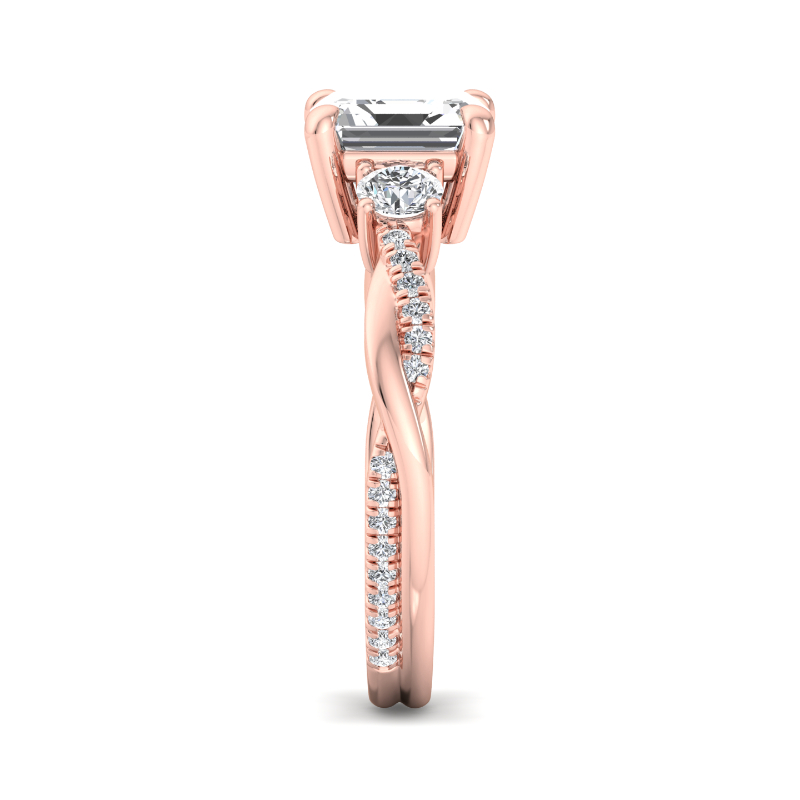 Rose Gold Luxe Twist Three Stone & 1ct Asscher Lab Grown Diamond Center