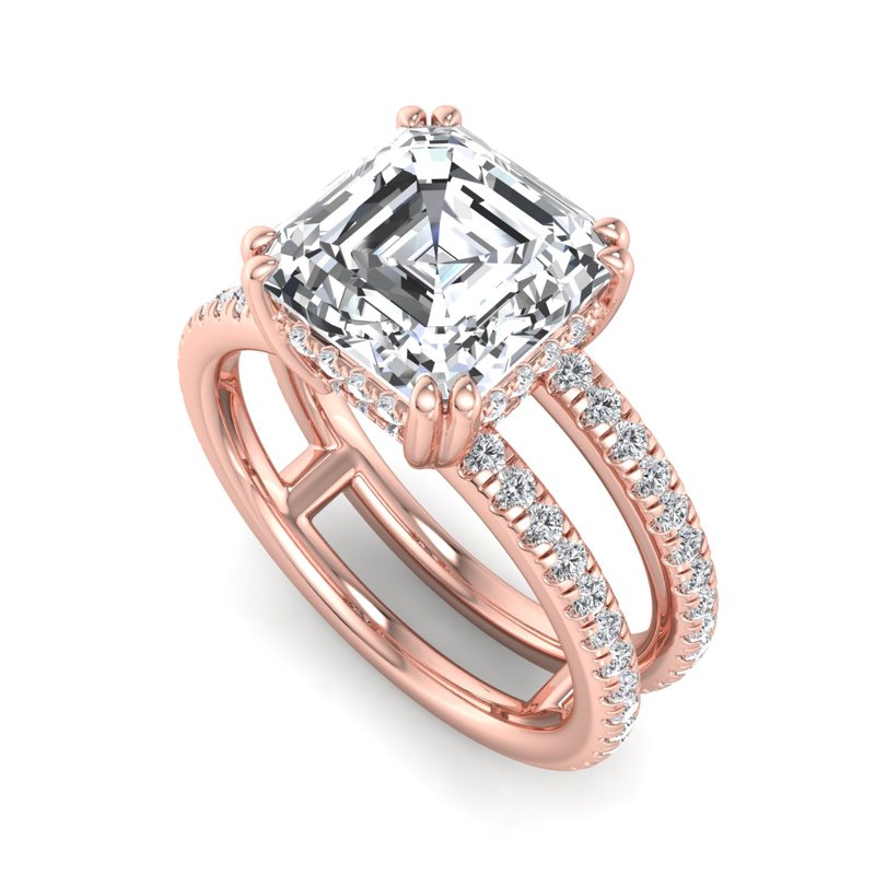 Rose Gold Luxe Modern Split Hidden & 1ct Asscher Lab Grown Diamond Center