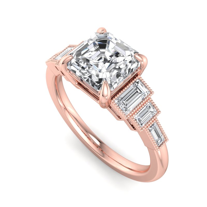 Rose Gold Carolina (5/8ctw) & 1ct Asscher Lab Grown Diamond Center