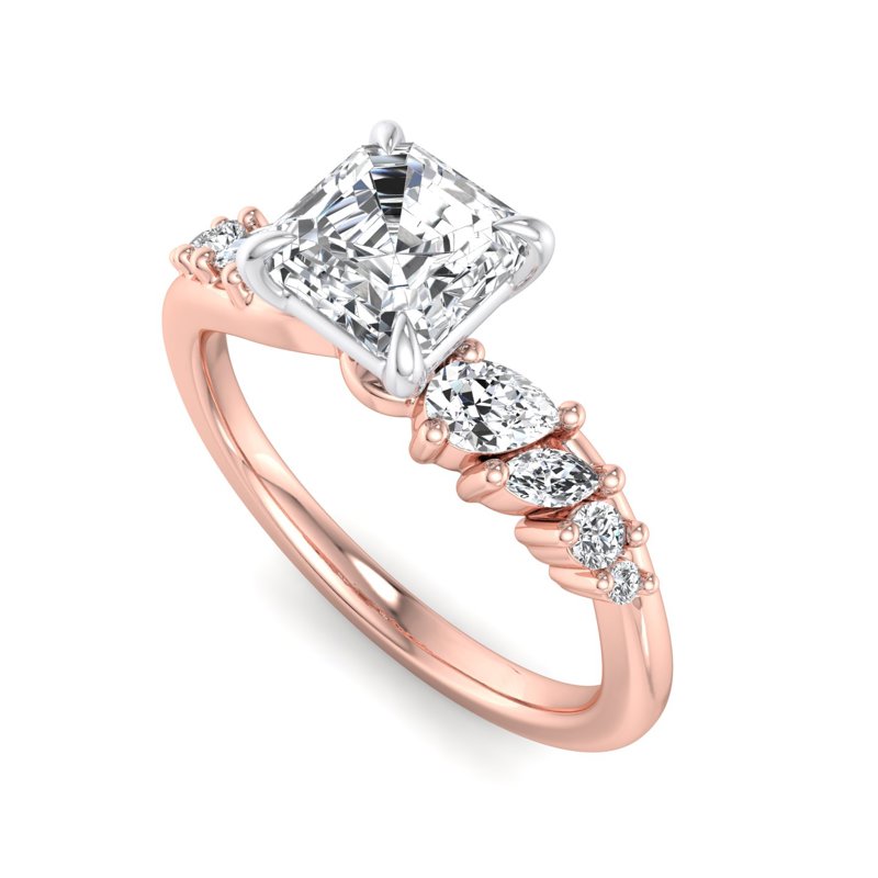 Rose Gold Reign Pear & Marquise & 1ct Asscher Lab Grown Diamond Center