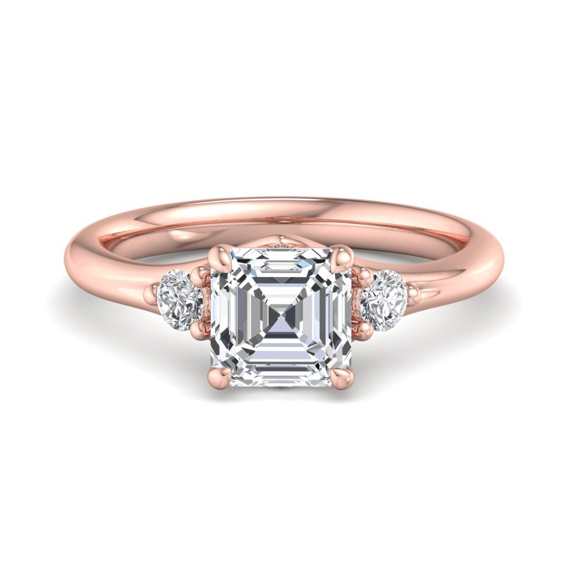 Rose Gold Mara Three Stone & 1ct Asscher Lab Grown Diamond Center