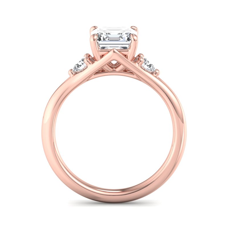 Rose Gold Mara Three Stone & 1ct Asscher Lab Grown Diamond Center