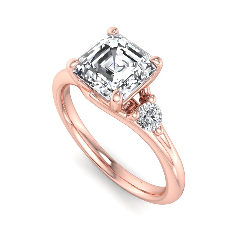 Rose Gold Mara Three Stone & 1ct Asscher Lab Grown Diamond Center