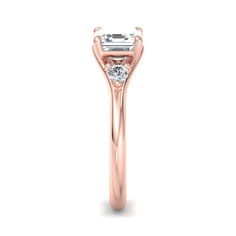 Rose Gold Mara Three Stone & 1ct Asscher Lab Grown Diamond Center