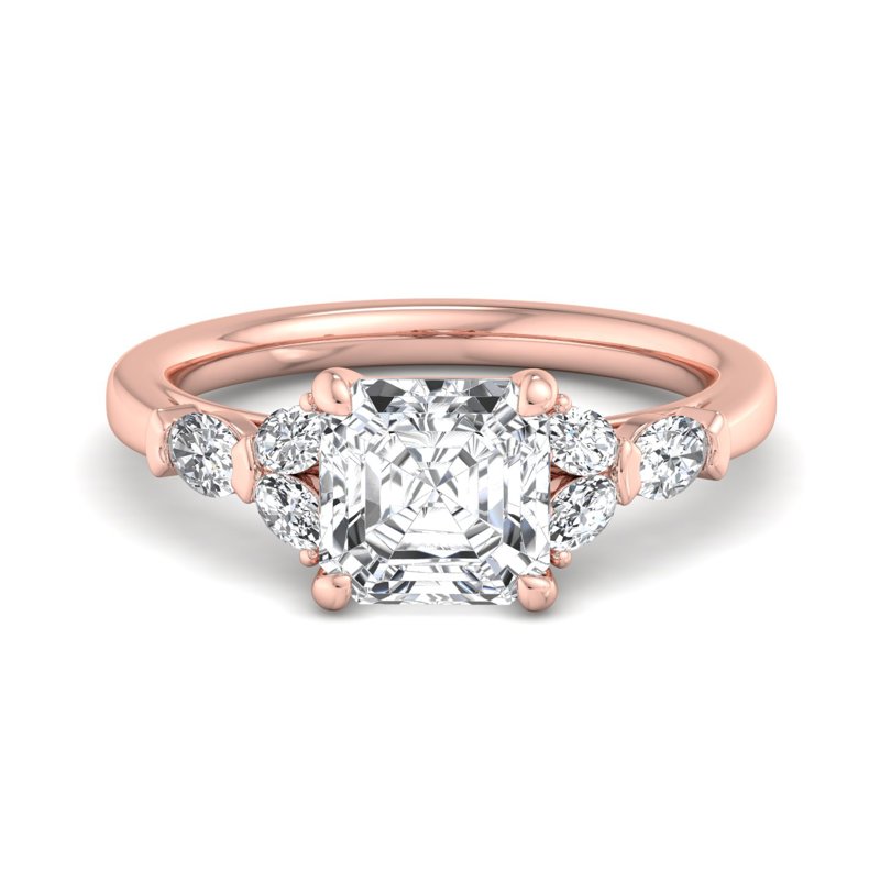 Rose Gold Tres Oval (3/8ctw) & 1ct Asscher Lab Grown Diamond Center