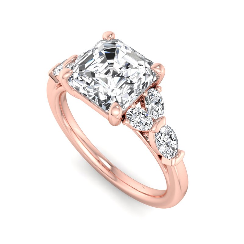 Rose Gold Tres Oval (3/8ctw) & 1ct Asscher Lab Grown Diamond Center