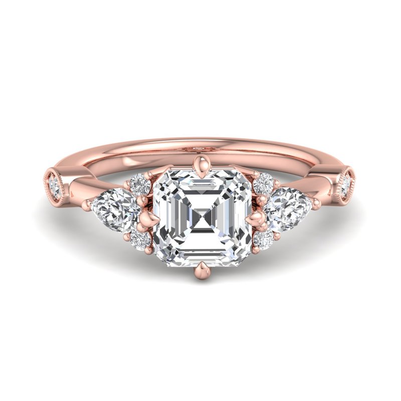 Rose Gold Lucielle Pear (3/8ctw) & 1ct Asscher Lab Grown Diamond Center