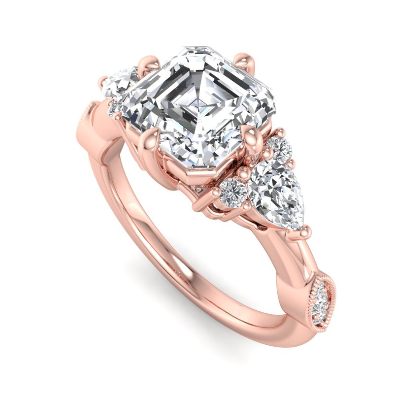 Rose Gold Lucielle Pear (3/8ctw) & 1ct Asscher Lab Grown Diamond Center