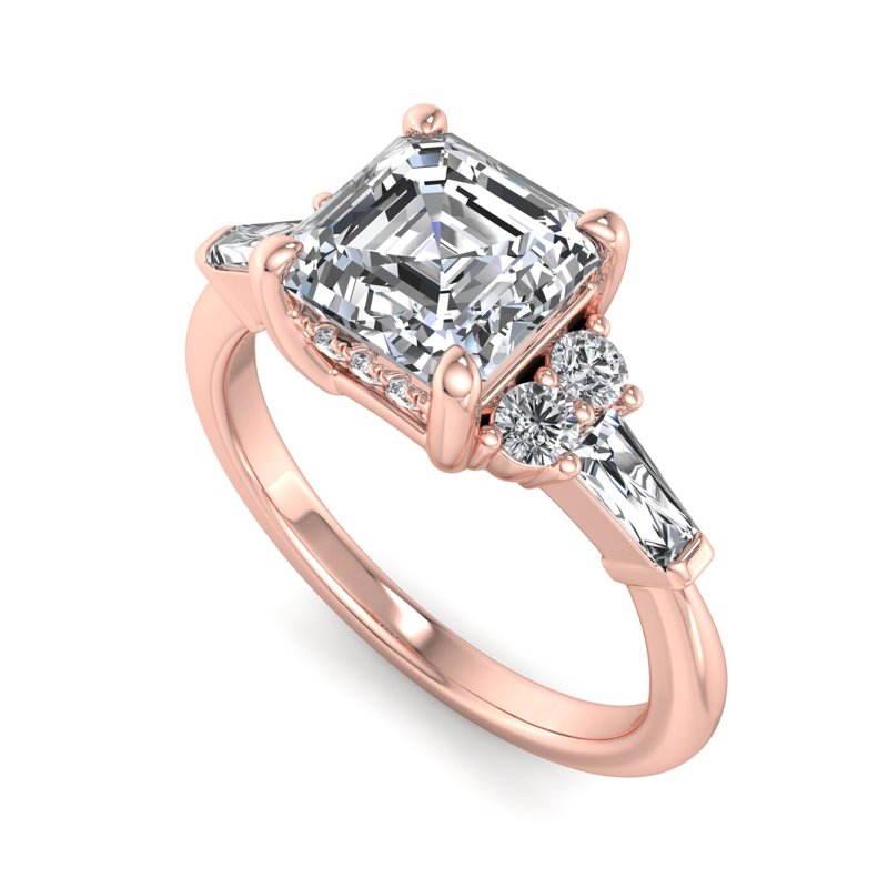 Rose Gold Thea Baguette & Round & 1ct Asscher Lab Grown Diamond Center