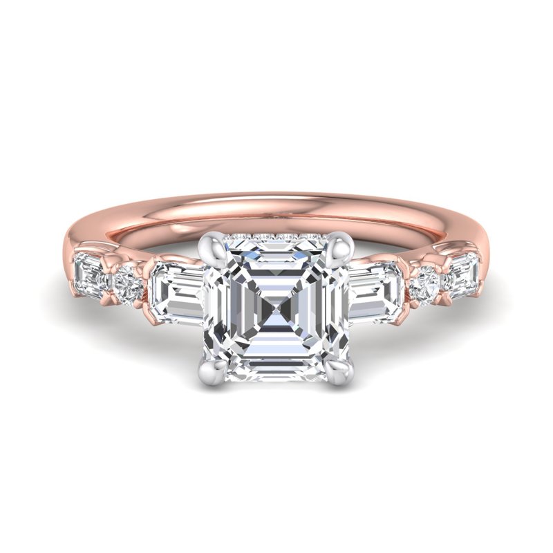 Rose Gold Ava Emerald & 1ct Asscher Lab Grown Diamond Center