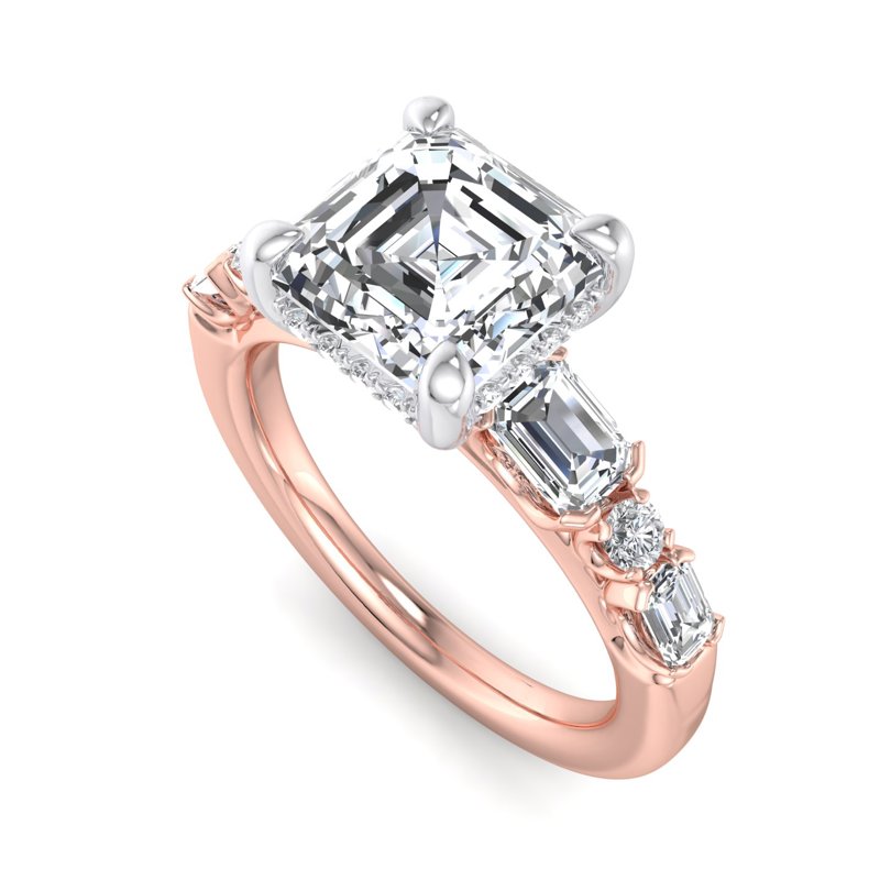 Rose Gold Ava Emerald & 1ct Asscher Lab Grown Diamond Center