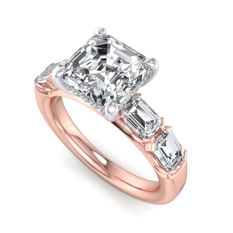 Rose Gold Neuro Emerald & 1ct Asscher Lab Grown Diamond Center