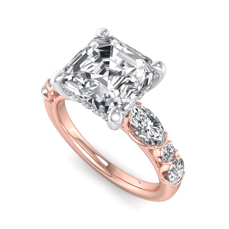 Rose Gold Ava Oval (3/4ctw) & 1ct Asscher Lab Grown Diamond Center