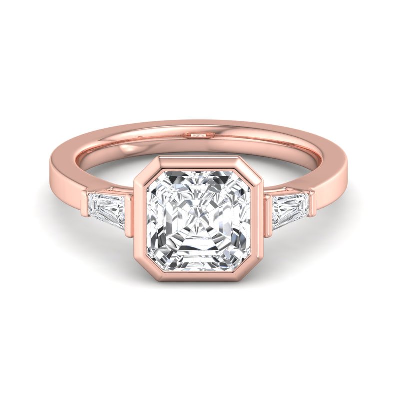 Rose Gold Deco Baguette Three Stone & 1ct Asscher Lab Grown Diamond Center