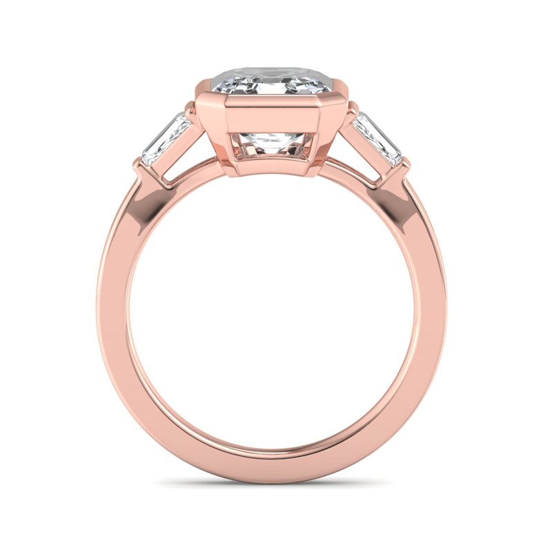 Rose Gold Deco Baguette Three Stone & 1ct Asscher Lab Grown Diamond Center
