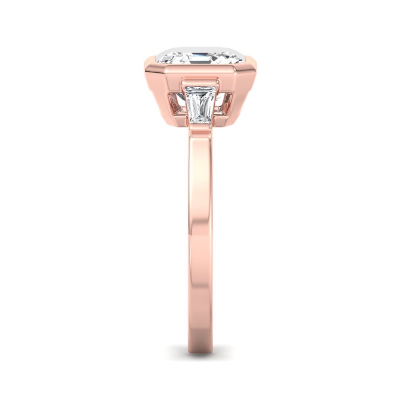 Rose Gold Deco Baguette Three Stone & 1ct Asscher Lab Grown Diamond Center