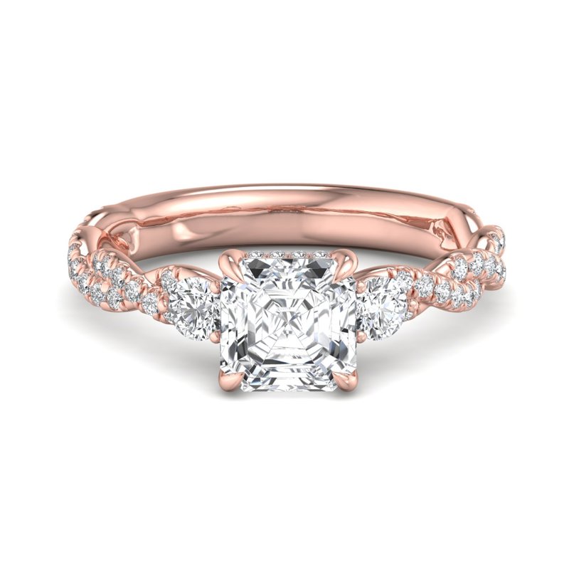 Rose Gold Gracie Three Stone & 1ct Asscher Lab Grown Diamond Center