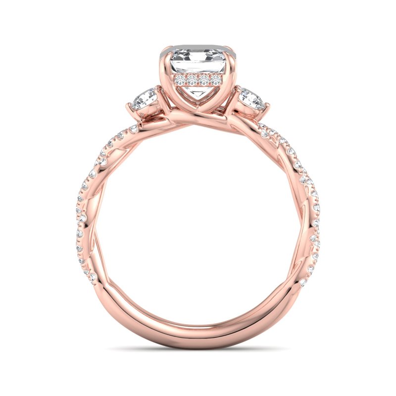 Rose Gold Gracie Three Stone & 1ct Asscher Lab Grown Diamond Center