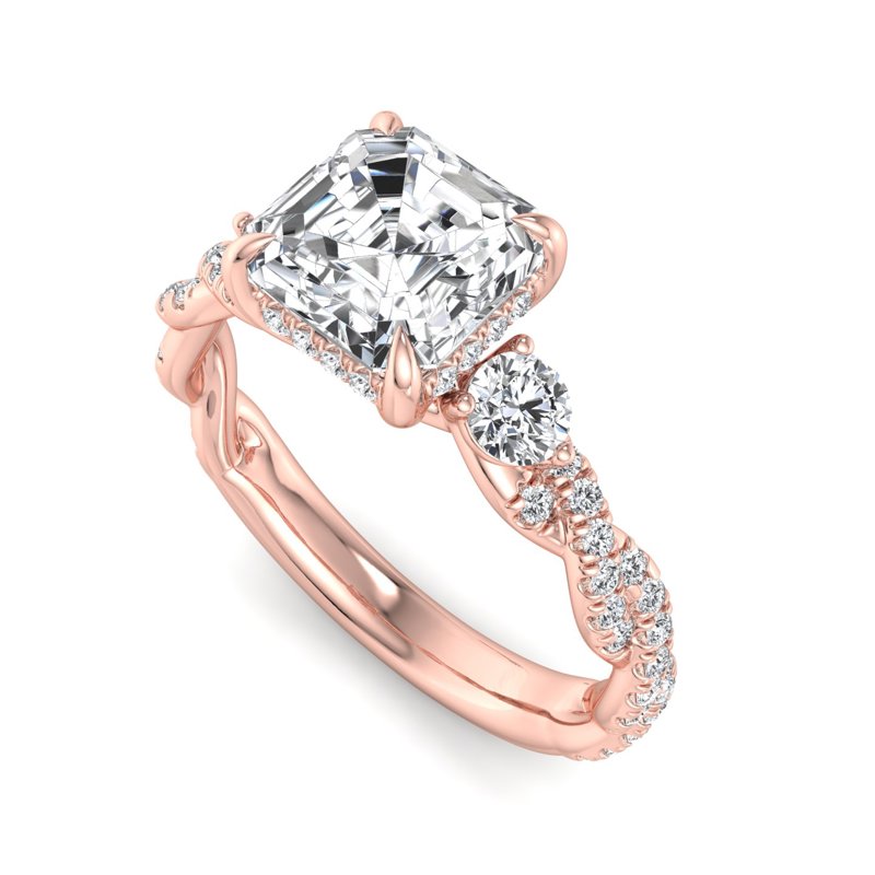 Rose Gold Gracie Three Stone & 1ct Asscher Lab Grown Diamond Center