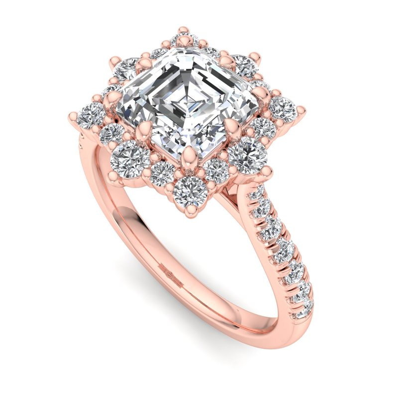 Rose Gold Heiress Halo (1/2ctw) & 1ct Asscher Lab Grown Center