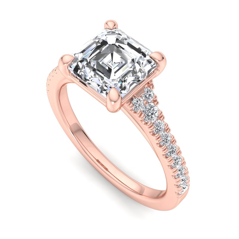 Rose Gold Tiara (1/5ctw) & 1ct Asscher Lab Grown Center
