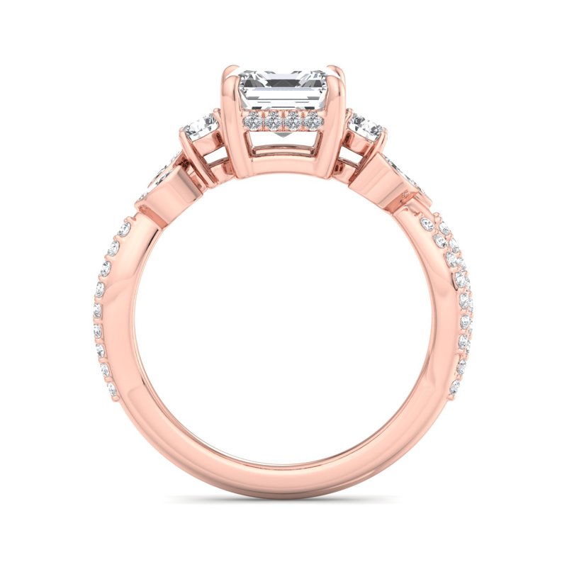 Rose Gold Floral Twist Three Stone & 1ct Asscher Lab Grown Diamond Center