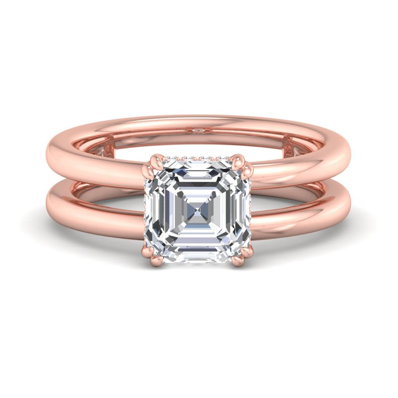 Rose Gold Modern Split Hidden Solitaire & 1ct Asscher Lab Grown Diamond Center