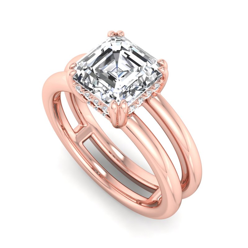 Rose Gold Modern Split Hidden Solitaire & 1ct Asscher Lab Grown Diamond Center