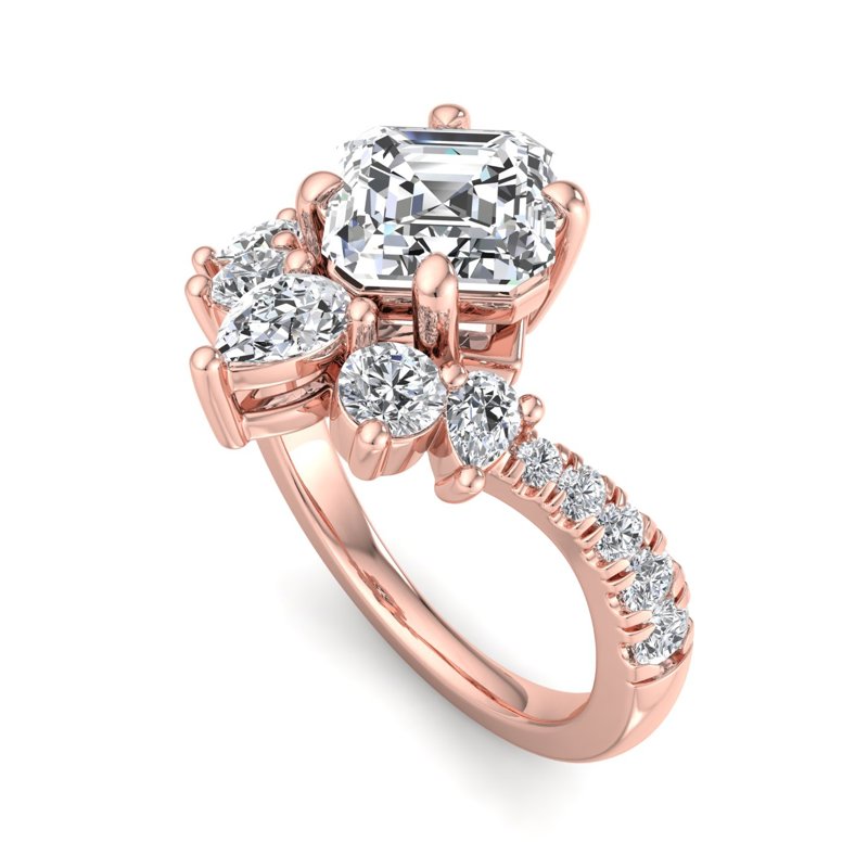 Rose Gold Luxe Maya Pear (3/4ctw) & 1ct Asscher Lab Grown Diamond Center
