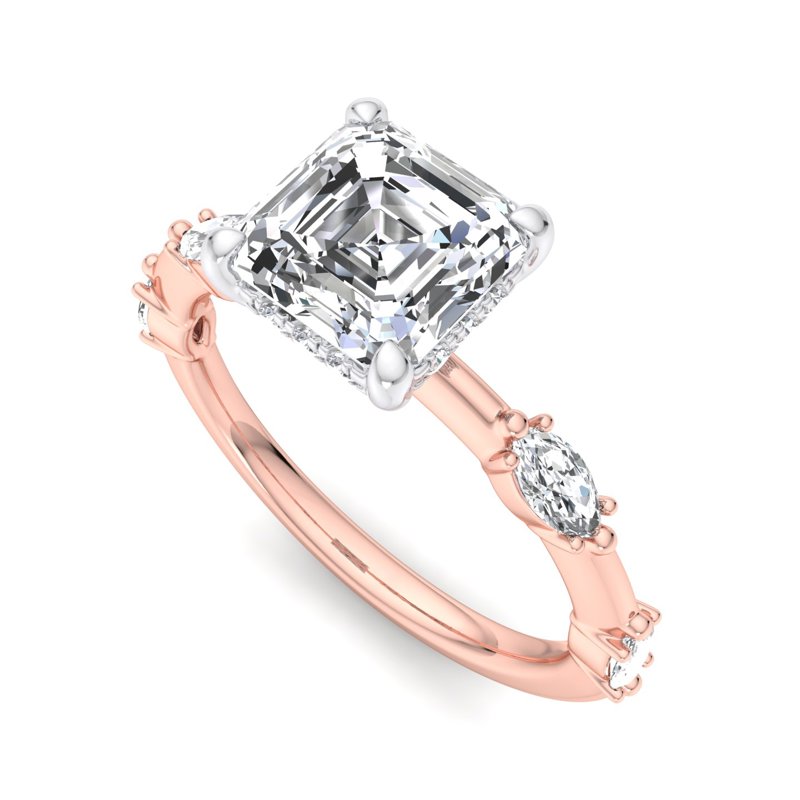 Rose Gold Demi Marquise & 1ct Asscher Lab Grown Diamond Center