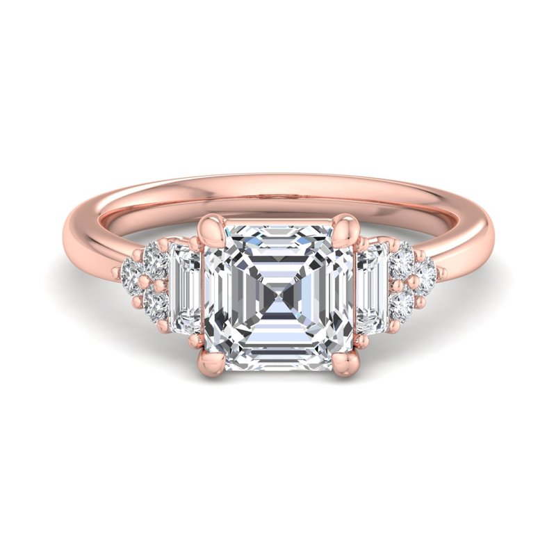 Rose Gold Lona Baguette & Round & 1ct Asscher Lab Grown Diamond Center