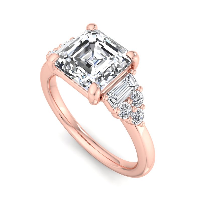 Rose Gold Lona Baguette & Round & 1ct Asscher Lab Grown Diamond Center